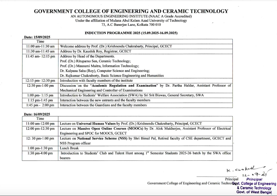Induction Programme Schedule 2025